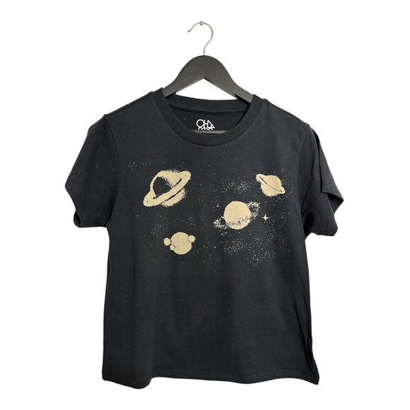 Chaser Tops - CHASER Black Planet Graphic Tee Cosmic Space Aesthetic Size Small